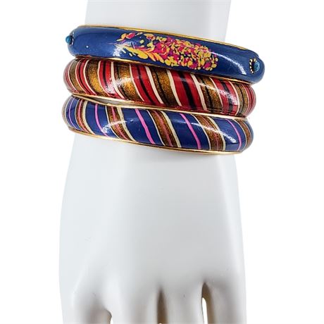 Three Vintage Hand Painted Bangle Bracelets