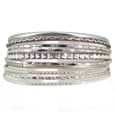 Silver-Tone Bangle Bracelet Set of 10