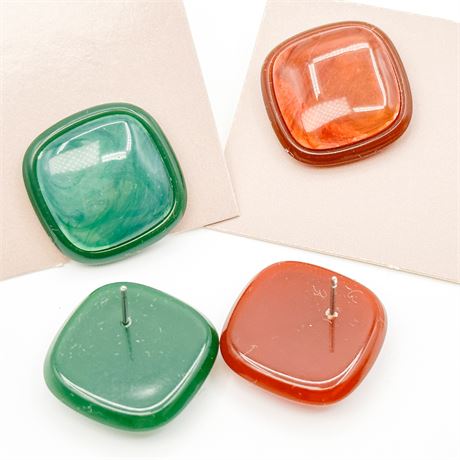 Two Pair Vintage Avon Acrylic Square Stud Earrings