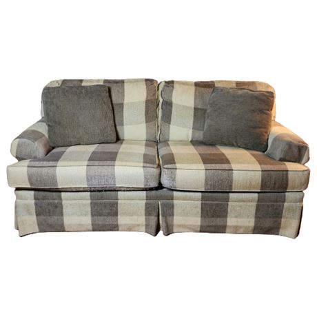 Berne Furniture Taupe Check Overstuffed Loveseat Sofa