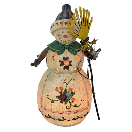 Jim Shore Style Snowman Holding a Rack Lamp