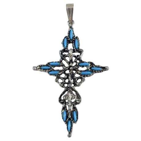 Vintage Faux Turquoise Petit Point Cross Pendant