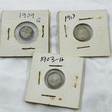3x 1900’s -1910’s Canada Silver Dimes