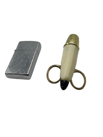 Collectible, zippo, lighter, and scissors and sewing caddy lot
