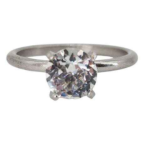 Vtg UNCAS Silver Tone Faux Diamond Solitaire Ring, Sz 7