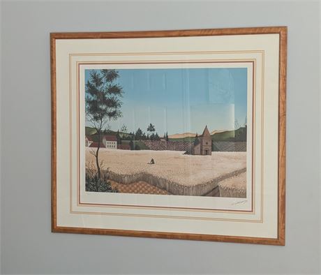Original European Village Farm Wheat Field Signed Numbered Lithograph