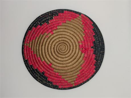 African Basket Bowl Bold Colors Pink Dark Blue Cream Coil