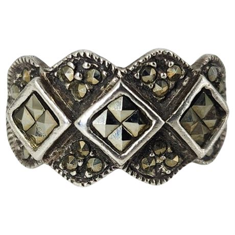 Signed DEE BERKLEY Sterling Silver Marcasite Ring, Sz 7