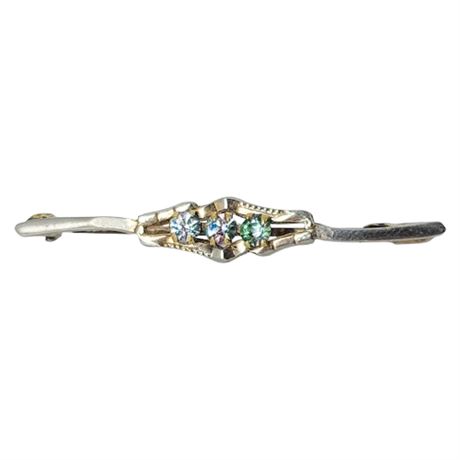Vintage Silver Tone Rhinestone Bar Brooch