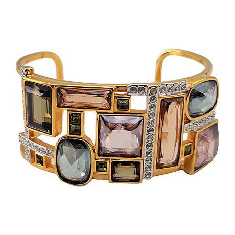 Signed Swarovski Crystal Geo-Modernist Mosaic Cuff Bracelet
