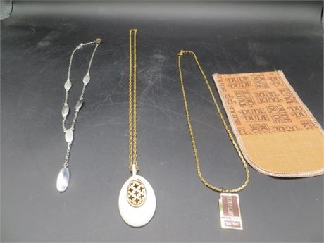 STERLING WHITE PENDANT "DUDE" & 2 Others Silver Tone Necklaces