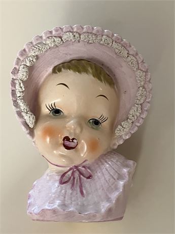 Vintage baby bonnet head vase 1950s