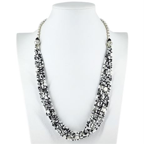 Vintage Black & White Multi-Strand Beaded Necklace