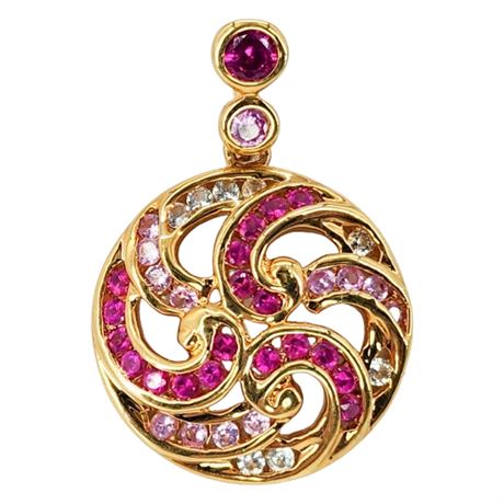 Gold Over Sterling Silver Lab Created Ruby, Pink Sapphire, White Topaz Pendant