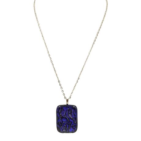 Silver Tone Chain with Blue Art Glass Pendant