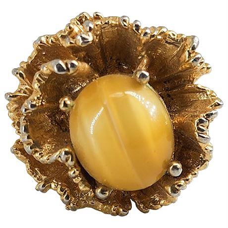 Vintage Gold Tone Faux Golden Cat's Eye Ring, Sz 6