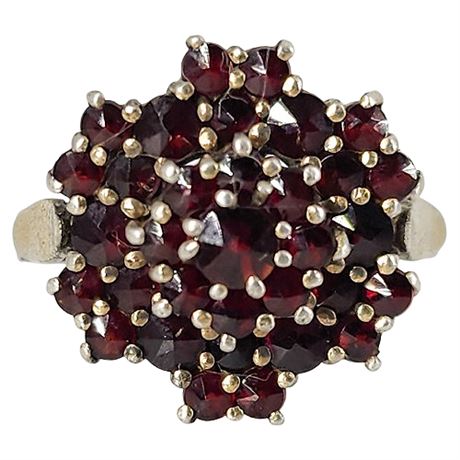 Vintage Sterling Silver Genuine Garnet Cluster Ring, Sz 5.5