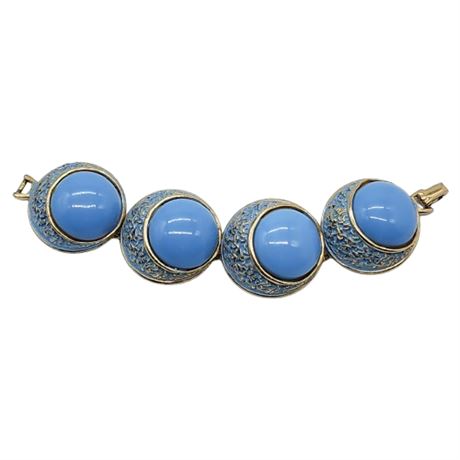 Vintage Chunky Gold Tone Periwinkle Enamel Crescent Moons Bracelet
