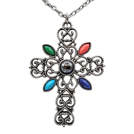 Vintage Signed AVON Filigree Cross Necklace
