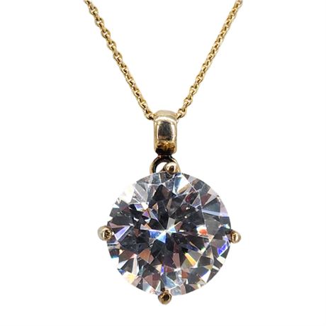 Vtg FAS Gold Over Sterling Silver 10 Carat Equivalent CZ Pendant Necklace