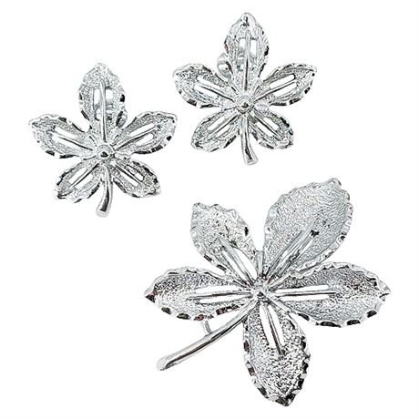 Vtg 1968 SARAH COVENTRY "Ivy" Leaf Brooch & Earrings Set