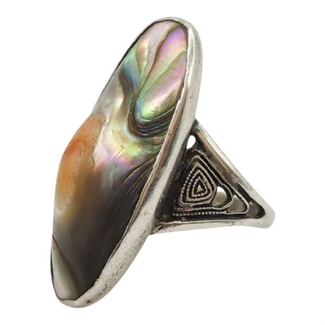 Vintage Sterling Silver Abalone Blister Pearl Ring, Sz 2.5