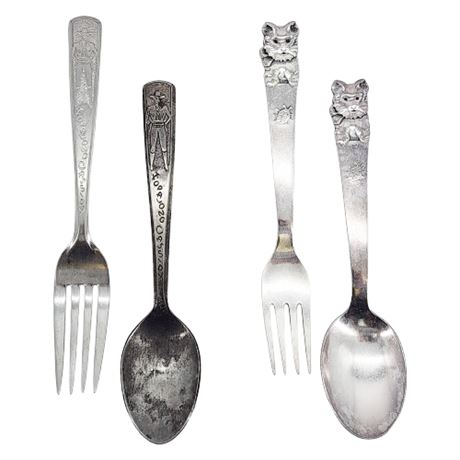 Vintage Hopalong Cassidy & Dog w/ Ladybug Children's Spoon & Fork Sets