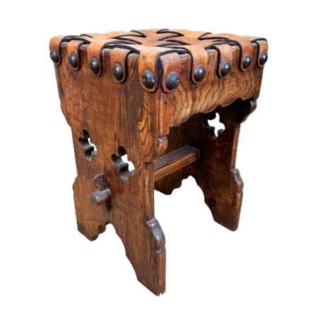 Handmade Mission Style Leather Strap Stool