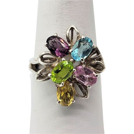 Sterling Silver Mixed Gemstone Ring, Sz 8