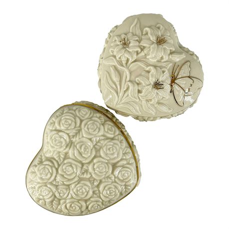Lot of Two Vintage Lenox Heart-Shaped Porcelain Boxes