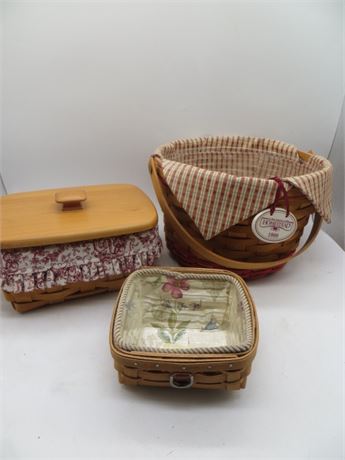 3 LONGABERGER BASKETS SMALL, 1999 HOMESTEAD & VERY SMALL BASKETS
