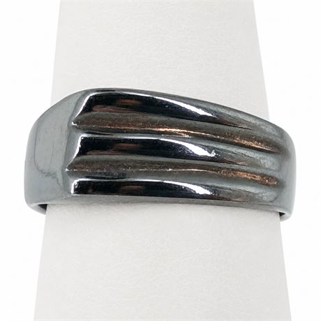 Sterling Silver 925 Triple-Ridge Modernist Band Ring