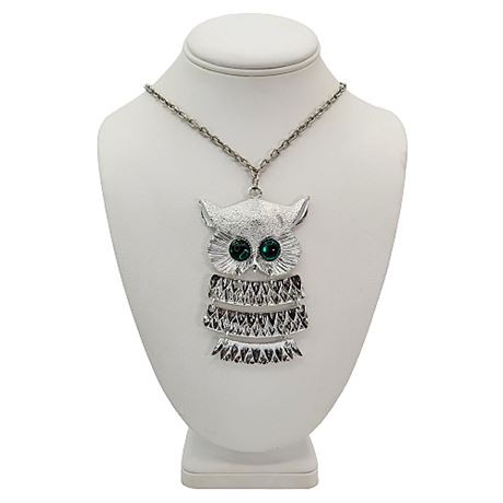 Vintage Large Articulated Wise Owl Necklace