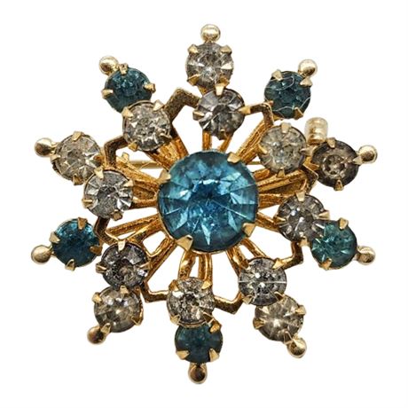 Vintage CORO Rhinestone Snowflake/Flower Mini Brooch