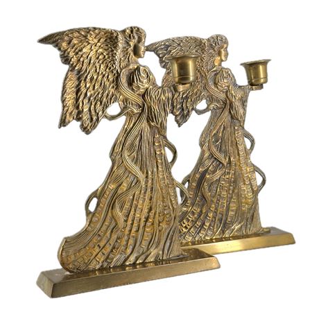 Pair of Vintage Brass Figural Angel Candlesticks