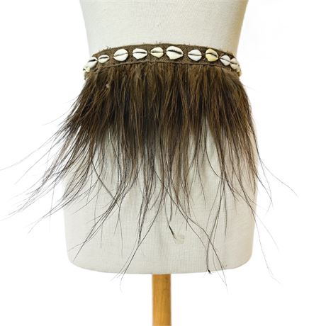 Vintage African Ostrich Feather & Cowrie Shell Skirt