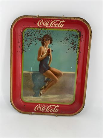Coca Cola Serving Tray.  Woman on wall