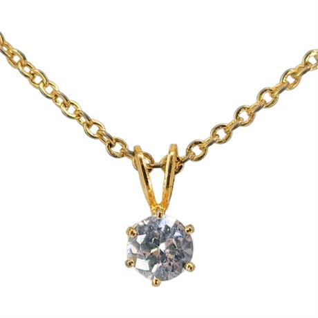 Vintage Gold Tone CZ Pendant Necklace