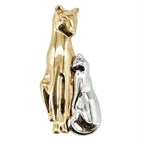 Vintage LIZ CLAIBORNE Two Tone Cat & Kitten Brooch