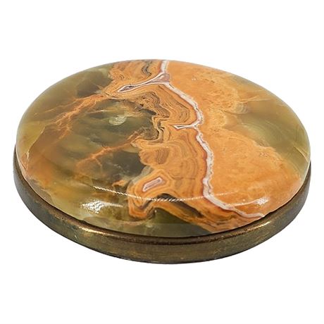 Vintage Natural Stone & Brass Paperweight Puck
