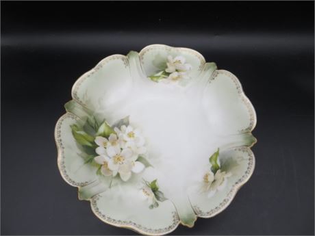 RS Prussia Serving Bowl w/White Floral Motif & Gold Rim