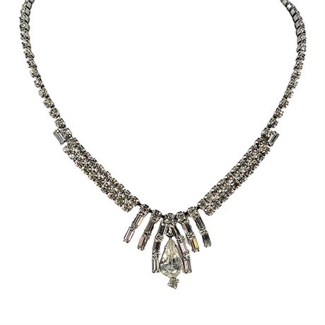 Vintage Weiss Deco Style Clear Rhinestone Fringe Necklace