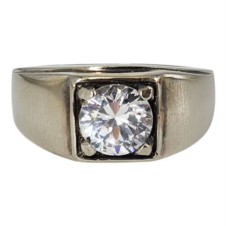 Vintage LIND Silver Plated Men's CZ Ring, Sz 12