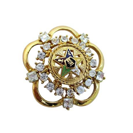 Order of the Eastern Star Brooch ~ Gold Tone Metal & Rhinstones