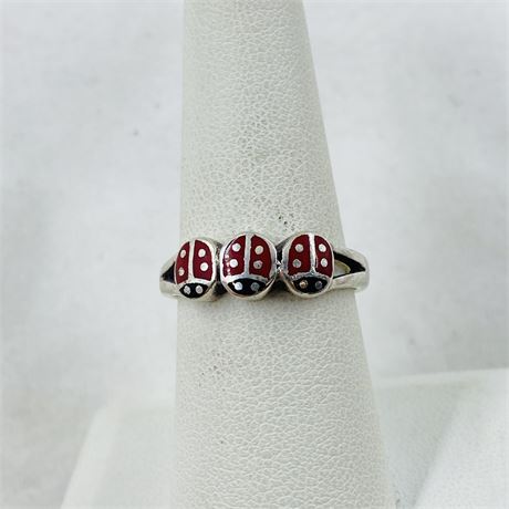 Vtg Sterling Ladybug Ring Size 8