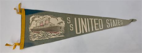 Mid Century SS United States Ocean Liner Souvenir Pennant