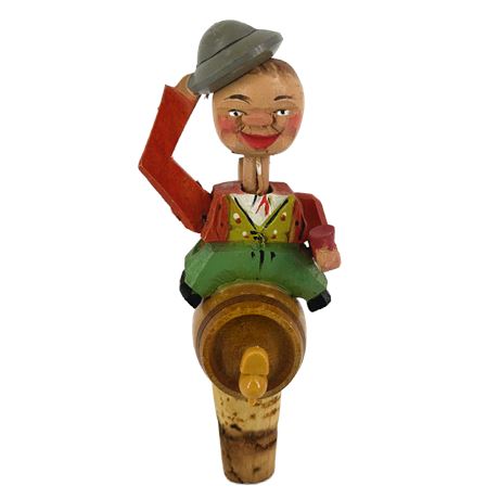 Vintage Articulated Man Tipping Hat Wooden Carved Bottle Stopper