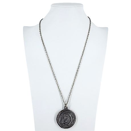 Vintage Silver Tone Brutalist Celtic Spiral Pendant Necklace