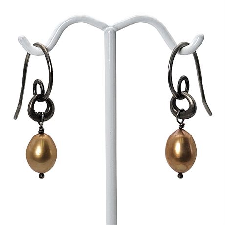 Silpada Oxidized Sterling Silver Golden Keshi Pearl Earrings