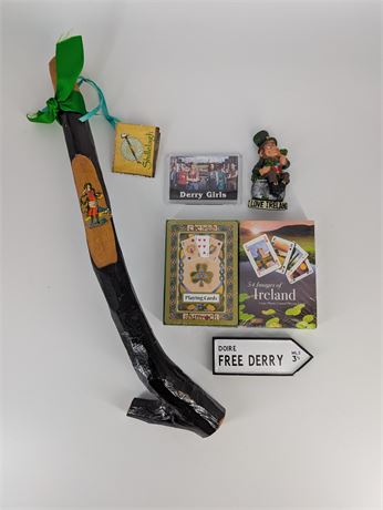 Lot Irish Souvenirs Shillelagh 15.5" + New playing cards + magnets